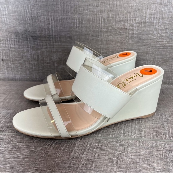 Nanette Lenore sz 7 Isabel white and clear wedge sandals - Picture 6 of 12